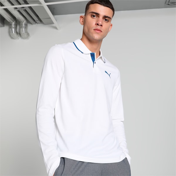 Long Sleeve Men's Regular Fit Polo, PUMA White, extralarge-IND