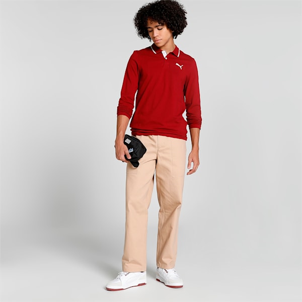 Long Sleeve Men's Regular Fit Polo, Rhubarb, extralarge-IND