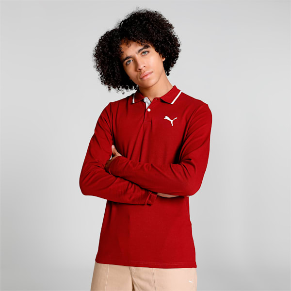 Long Sleeve Men's Regular Fit Polo, Rhubarb, extralarge-IND