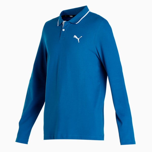Long Sleeve Men's Regular Fit Polo, Lake Blue, extralarge-IND