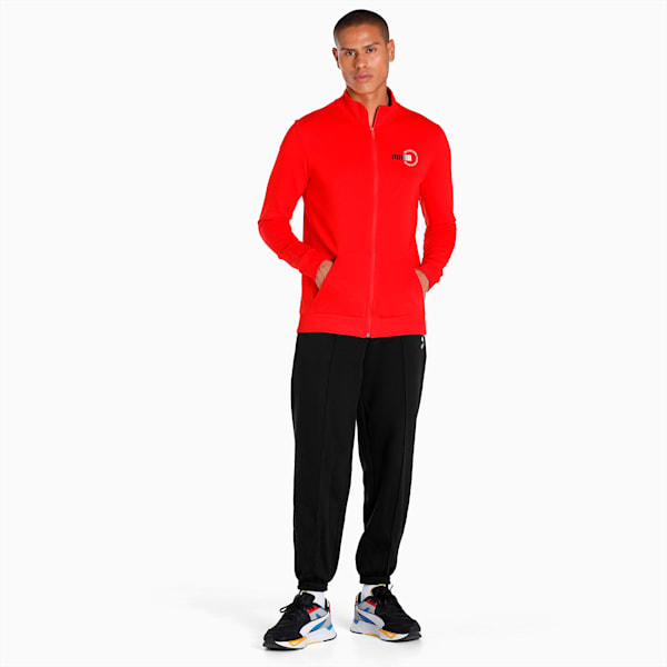 Knitted Sports Logo Men's Slim Fit Jacket, High Risk Red, extralarge-IND