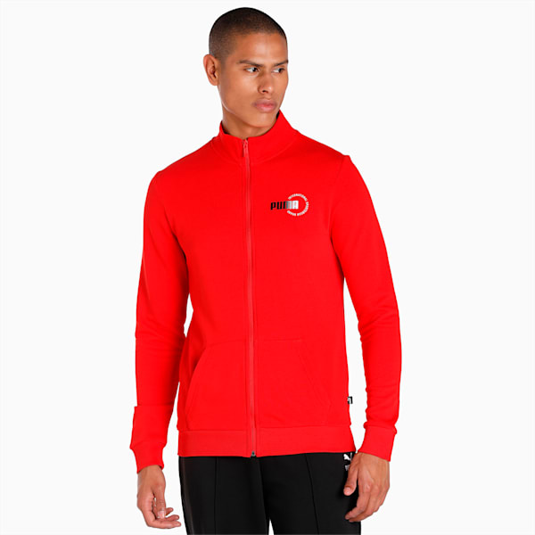 Knitted Sports Logo Men's Slim Fit Jacket, High Risk Red, extralarge-IND