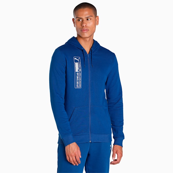 Futuristic Logo Men's Slim Fit Hoodie, Blazing Blue, extralarge-IND