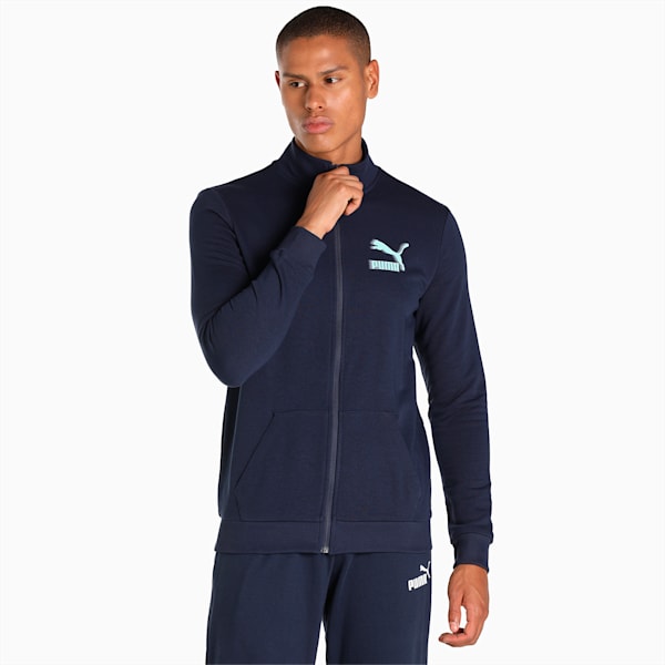 PUMA Knitted Multi Logo Men's Slim Fit Jacket, Peacoat, extralarge-IND