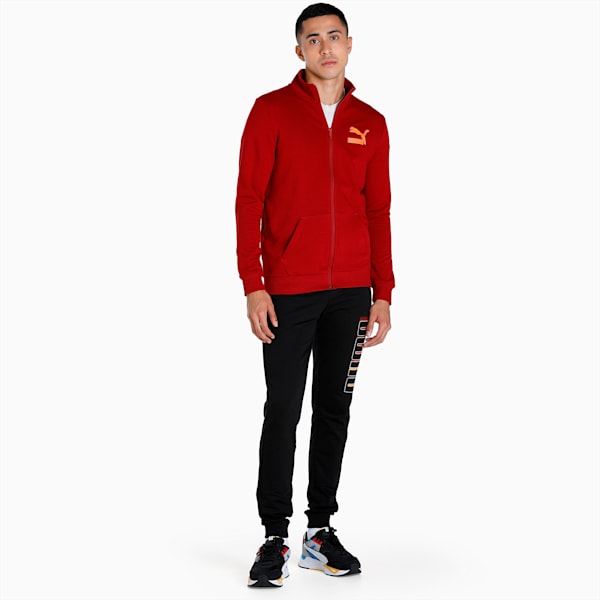 Knitted Multi Logo Men's Slim Fit Jacket, Intense Red, extralarge-IND