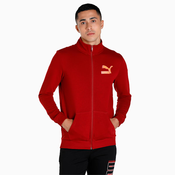 Knitted Multi Logo Men's Slim Fit Jacket, Intense Red, extralarge-IND