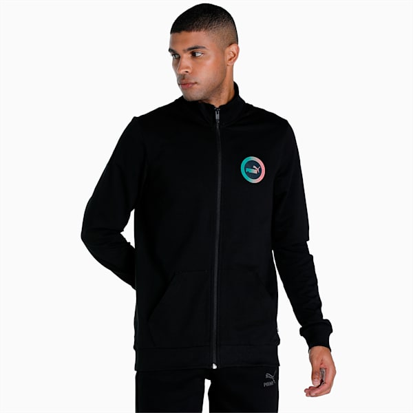 Rounded Logo Knitted Slim Fit Jacket, Puma Black, extralarge-IND
