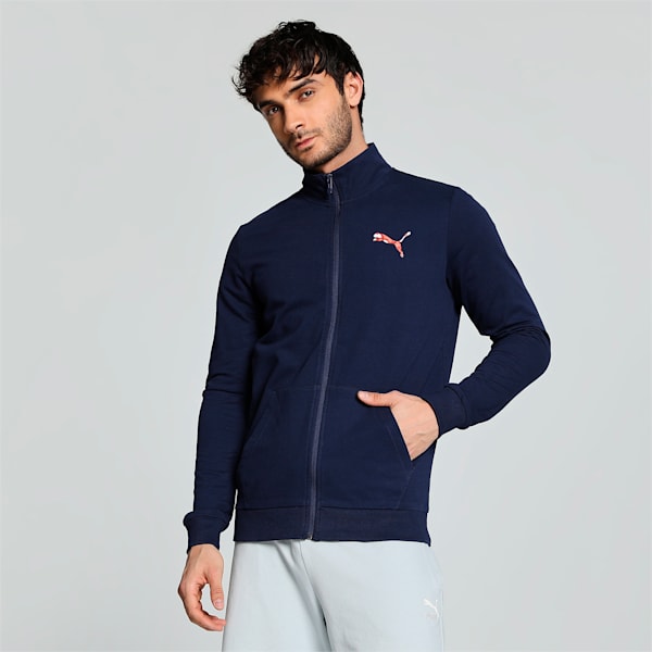 Stylized Cat Graphic Men's Slim Fit Jacket, Peacoat, extralarge-IND