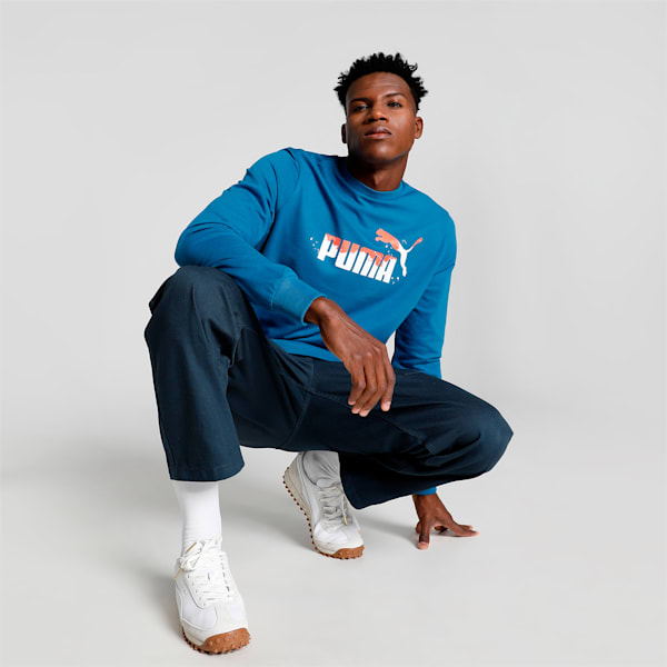 Stylized Graphic Men's Crew-Neck Sweatshirt, Lake Blue, extralarge-IND