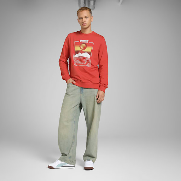 3D Graphic Men's Regular Fit Sweatshirt, Burnt Red, extralarge-IND