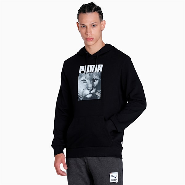 Cat Graphic Men's Regular Fit Hoodie, Puma Black, extralarge-IND