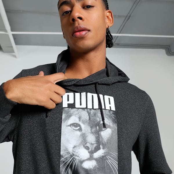 Cat Graphic Men's Regular Fit Hoodie, Dark Gray Heather, extralarge-IND