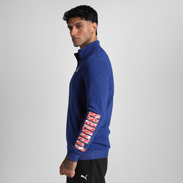 Men's Graphic Slim Fit Jacket, Blazing Blue, extralarge-IND