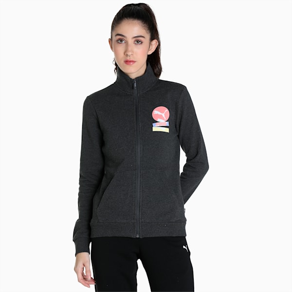 Geometric Graphic Women's Regular Fit Jacket, Dark Gray Heather, extralarge-IND
