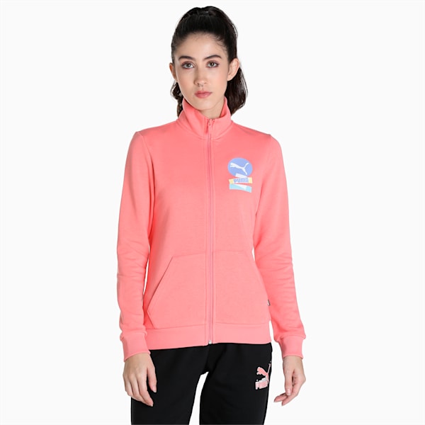 Geometric Graphic Women's Regular Fit Jacket, Carnation Pink, extralarge-IND