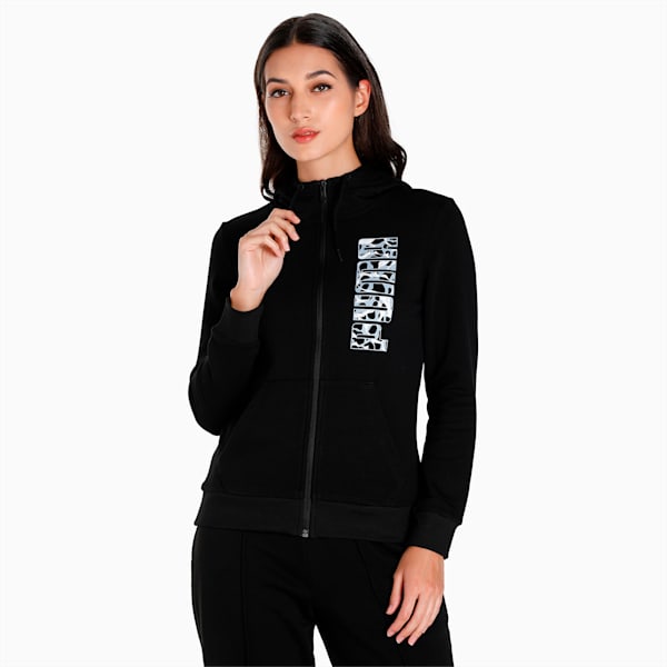 Camo Graphic Women's Regular Fit Hoodie, Puma Black, extralarge-IND