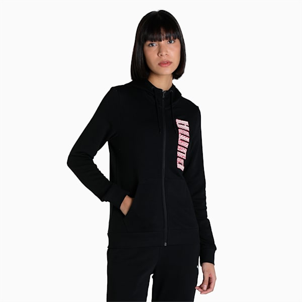 Women's Regular Fit Graphic Hoodie, Puma Black, extralarge-IND