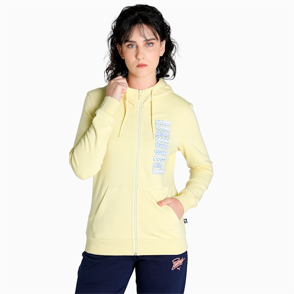 Women's Regular Fit Graphic Hoodie, Pale Lemon, extralarge-IND
