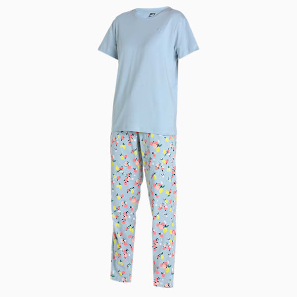 PUMA Women's Regular Fit T-Shirt & Pants Set, Blue Fog-Blue Fog, extralarge-IND