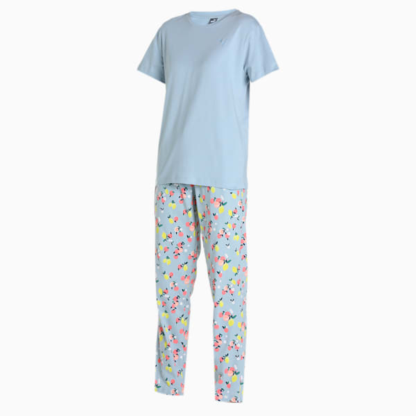 Women's Regular Fit T-Shirt & Pants Set, Blue Fog-Blue Fog, extralarge-IND