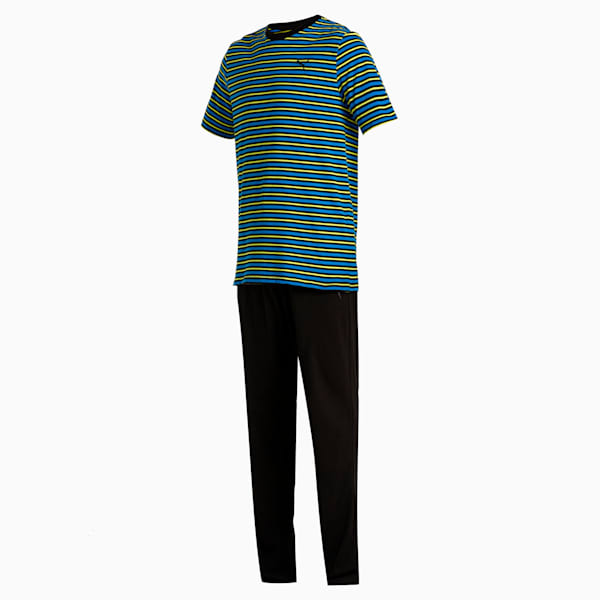 Men's Striped T-Shirt &amp; Joggers Set, Victoria Blue-Puma Black, extralarge-IND