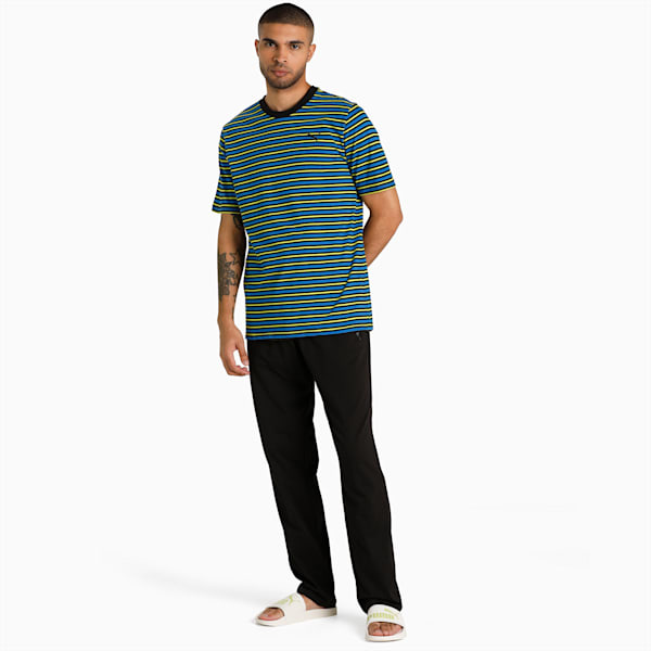 PUMA Men's Striped T-Shirt &amp; Joggers Set, Victoria Blue-Puma Black, extralarge-IND