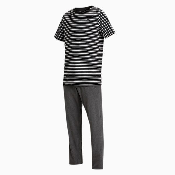 PUMA Men's Striped T-Shirt &amp; Joggers Set, Dark Gray Heather-Dark Gray Heather, extralarge-IND