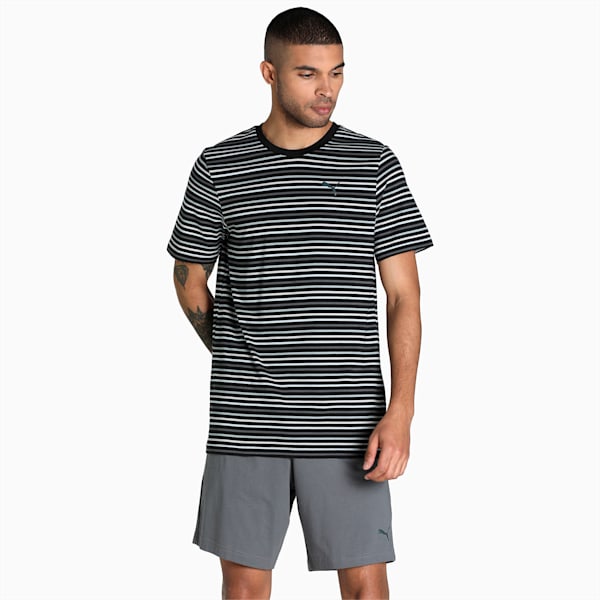 Men's Stripe T-Shirt & Shorts Set, Puma Black-CASTLEROCK, extralarge-IND