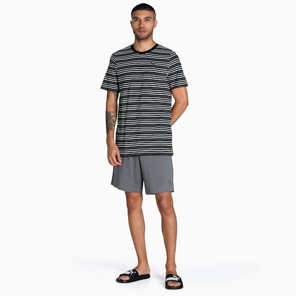 Men's Stripe T-Shirt & Shorts Set, Puma Black-CASTLEROCK, extralarge-IND