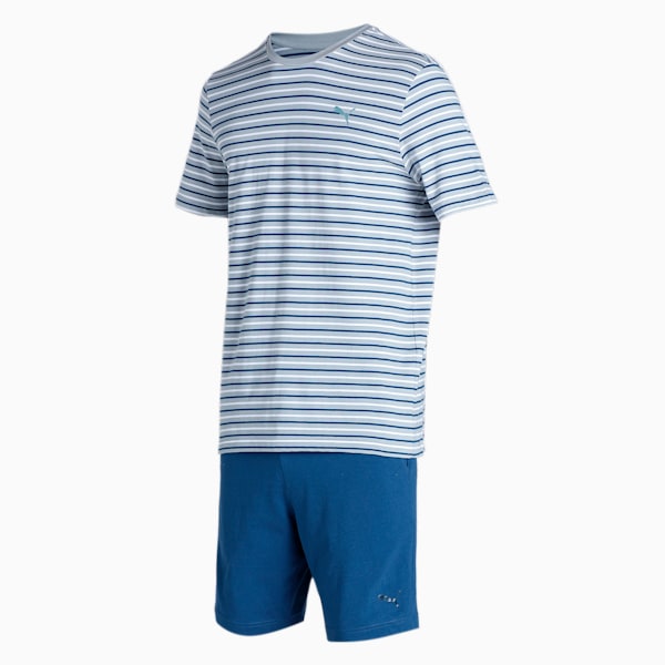 Men's Stripe T-Shirt & Shorts Set, Quarry-Dark Denim, extralarge-IND