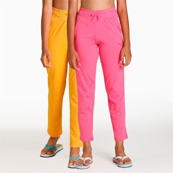 Girl's Regular Fit Joggers Pack of 2, Carmine Rose-Mineral Yellow, extralarge-IND