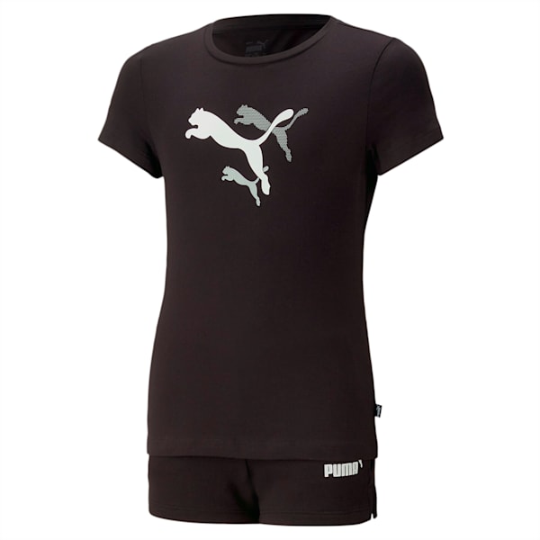 キッズ ガールズ グラフィック Tシャツ ショーツ 2点セット 120-160cm, PUMA Black-PUMA Black, extralarge-JPN