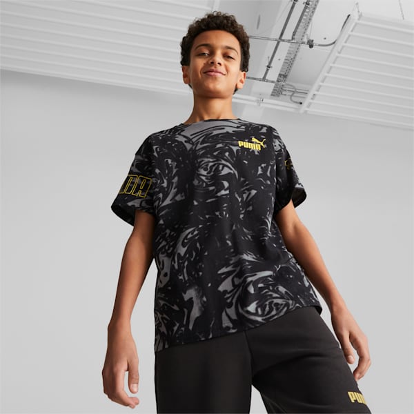 キッズ ボーイズ PUMA POWER サマー AOP 半袖 Tシャツ 120-160cm, PUMA Black, extralarge-JPN