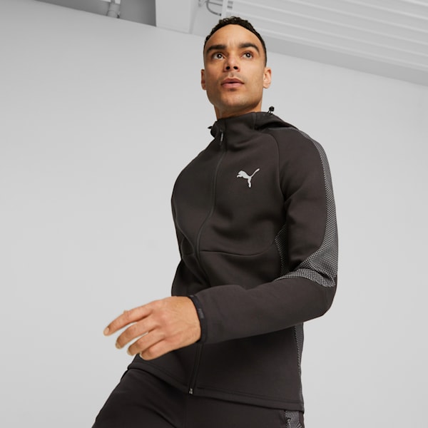 Sudadera con gorra y cierre completo EVOSTRIPE para hombre, PUMA Black, extralarge