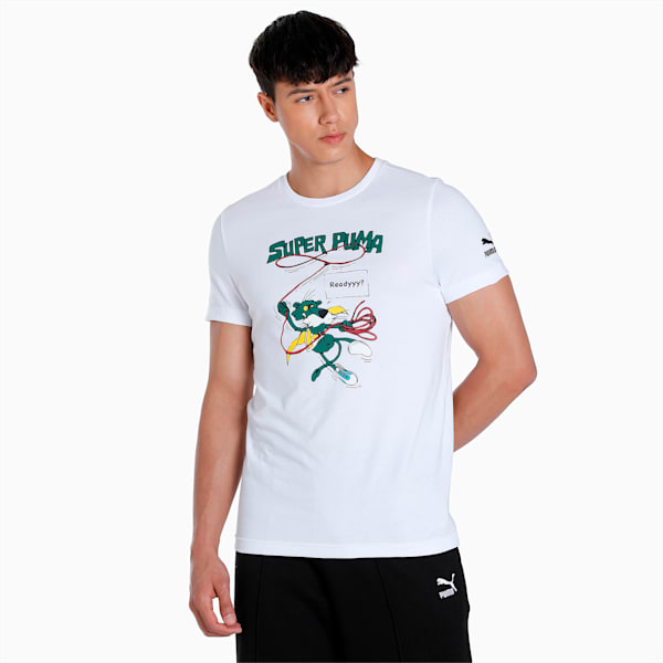 Super PUMA Printed Graphic Men's Slim Fit T-Shirt, PUMA White, extralarge-IND