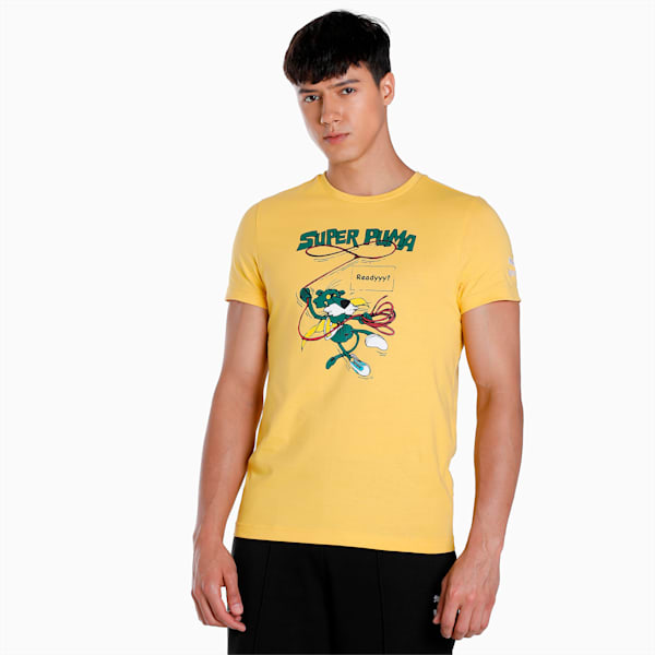Super PUMA Printed Graphic Men's Slim Fit T-Shirt, Mustard Seed, extralarge-IND