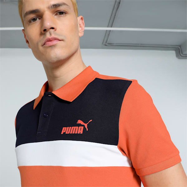 Stylized Colorblock Men's Slim Fit Polo, Chili Powder-PUMA White, extralarge-IND