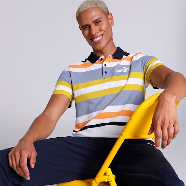 Multicolor Striper Men's Slim Fit Polo, PUMA White, extralarge-IND