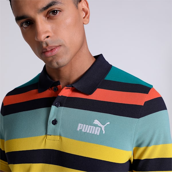 Multicolor Striper Men's Slim Fit Polo, Green Lagoon, extralarge-IND