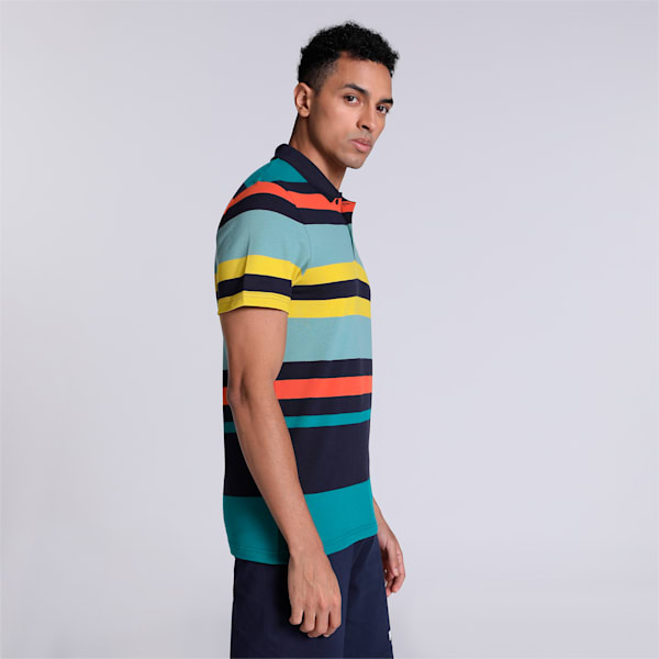 Multicolor Striper Men's Slim Fit Polo, Green Lagoon, extralarge-IND