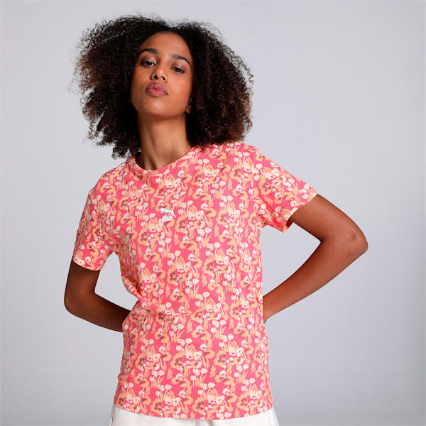 Floral Print Women's Crew-Neck Relaxed Fit T-Shirt, Loveable, extralarge-IND