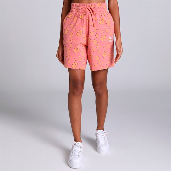 Floral Print Women's Relaxed Fit Shorts, Hibiscus Flower, extralarge-IND