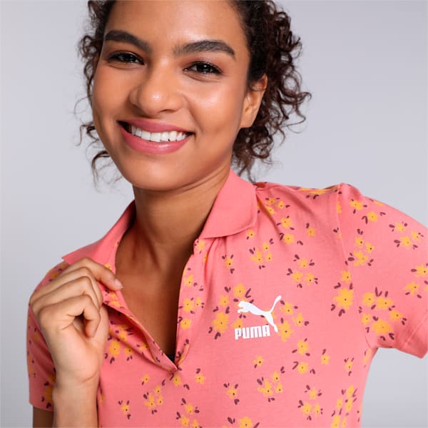 AOP Women's Regular Fit Polo T-shirt, Hibiscus Flower, extralarge-IND