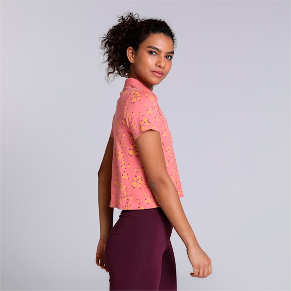AOP Women's Regular Fit Polo T-shirt, Hibiscus Flower, extralarge-IND
