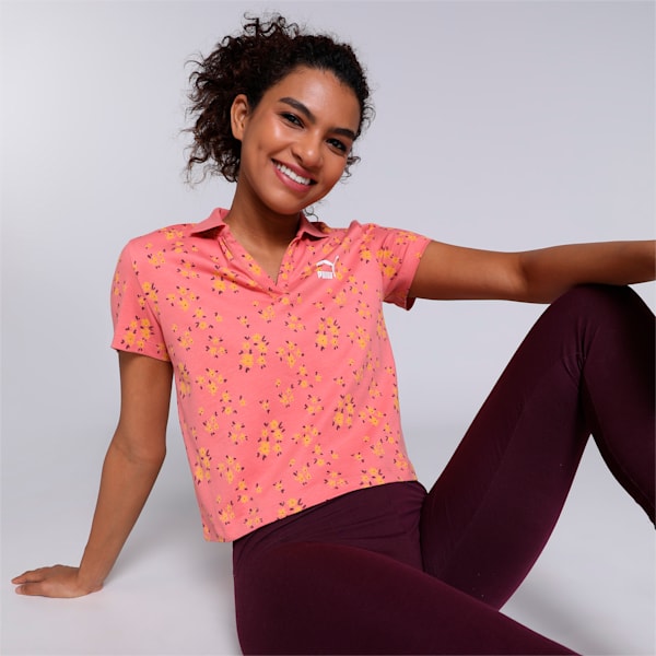 AOP Women's Regular Fit Polo T-shirt, Hibiscus Flower, extralarge-IND