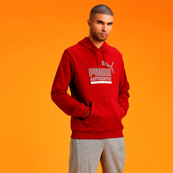 Cat Graphic Men's Hoodie, Intense Red, extralarge-IND