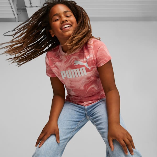Camiseta Essentials+ Marbleized para niños grandes, Peach Smoothie, extragrande
