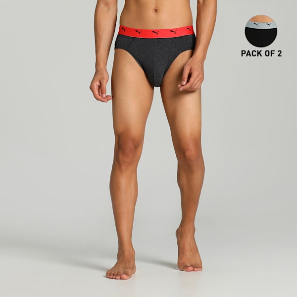 Stretch Plain Men's Briefs Pack of 2 with EVERFRESH Technology, Puma Black-Dark Gray Heather, extralarge-IND