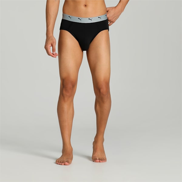 Stretch Plain Men's Briefs Pack of 2 with EVERFRESH Technology, Puma Black-Dark Gray Heather, extralarge-IND
