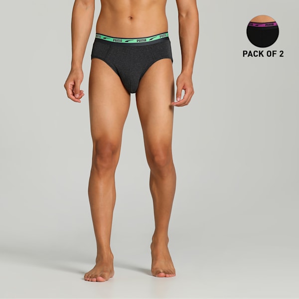 Stretch Plain Men's Briefs Pack of 2 with EVERFRESH Technology, Puma Black-Dark Gray Heather, extralarge-IND